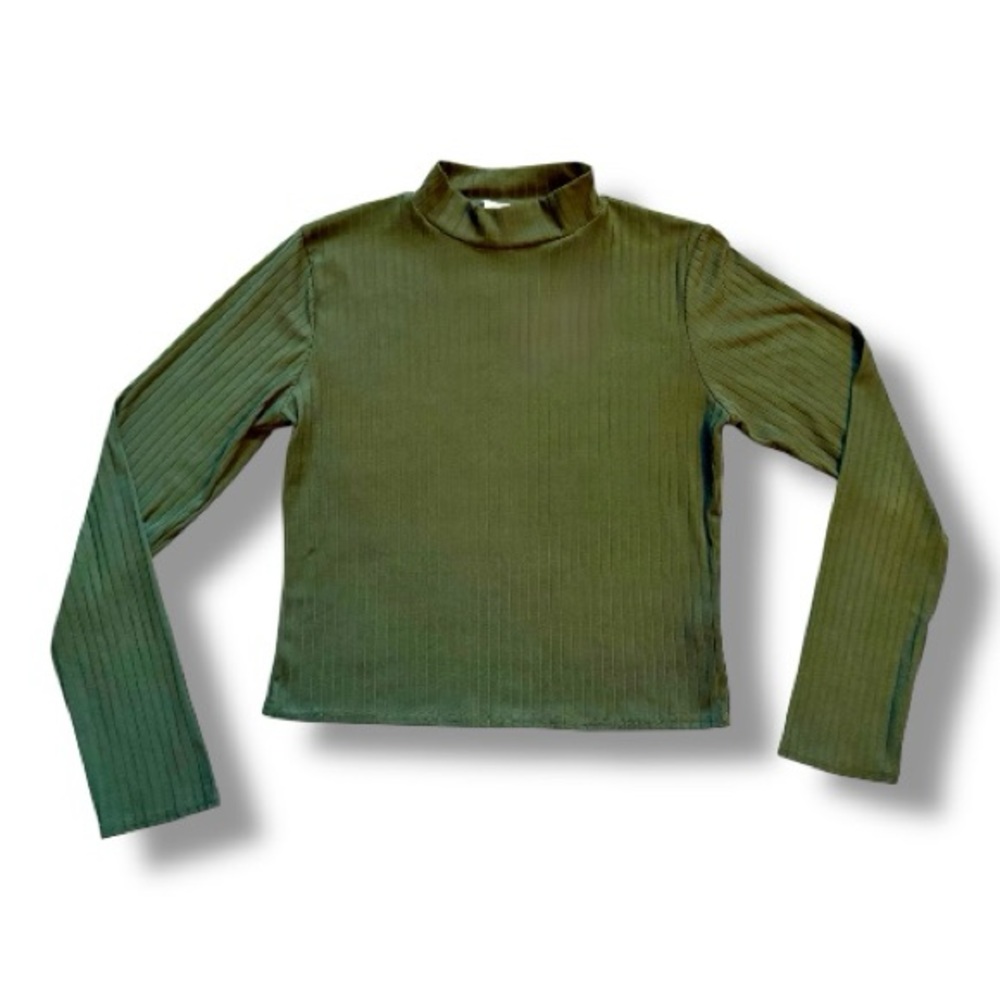 Olivia Rae Army Green Long Sleeve Ribbed Mock Neck Cropped Top Size Medium - Picture 3 of 9